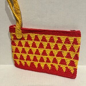 Vibrant Red and Yellow Woven Wristlet